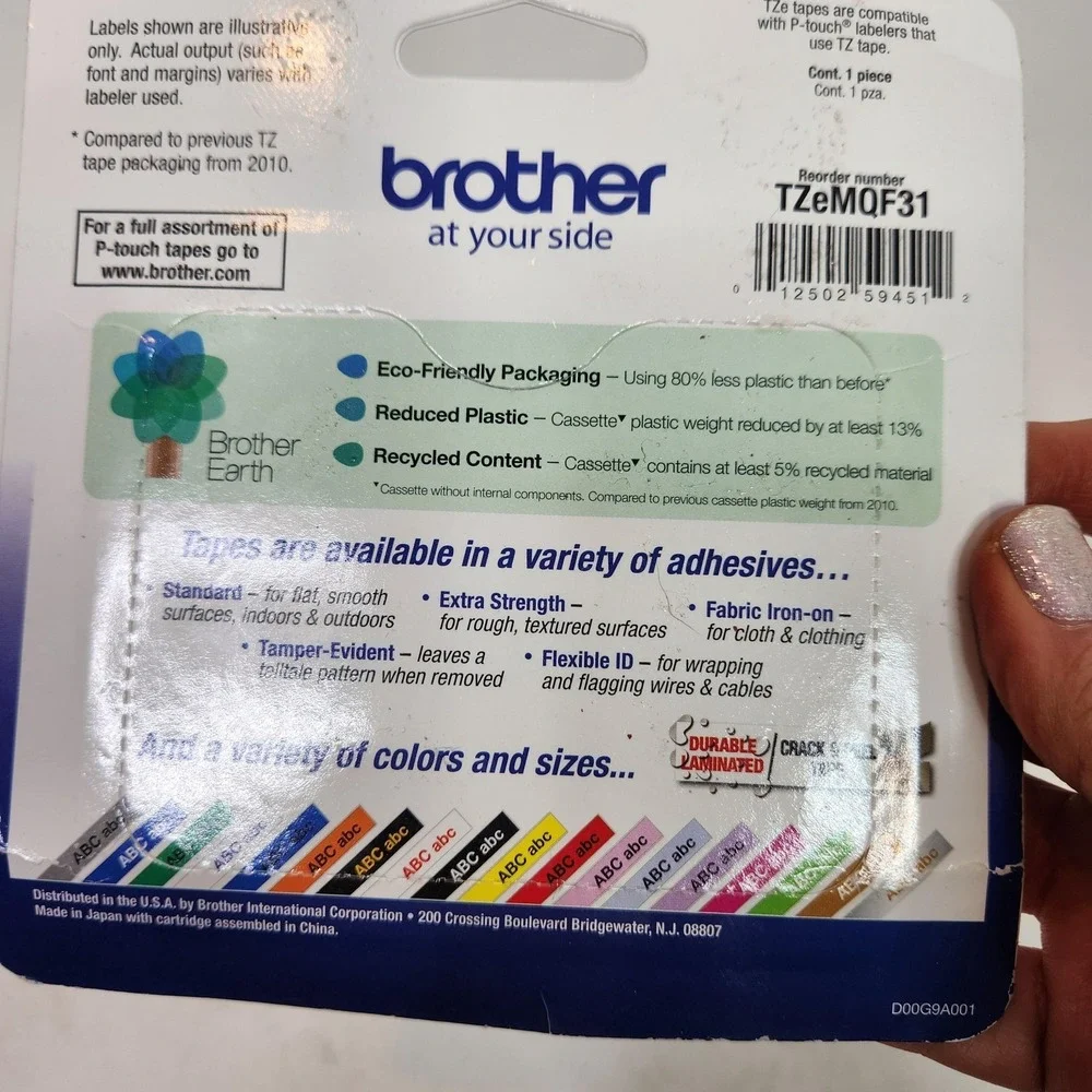 Brother P-Touch TZeMQF31 Label Tape 12mm 1/2in Black On Pastel Purple Laminated
